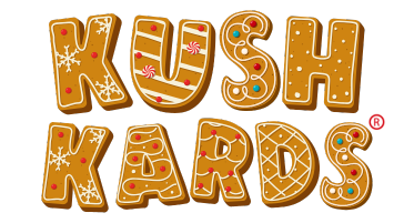 Logo of Kush Kards with gingerbread cookie design on a white background