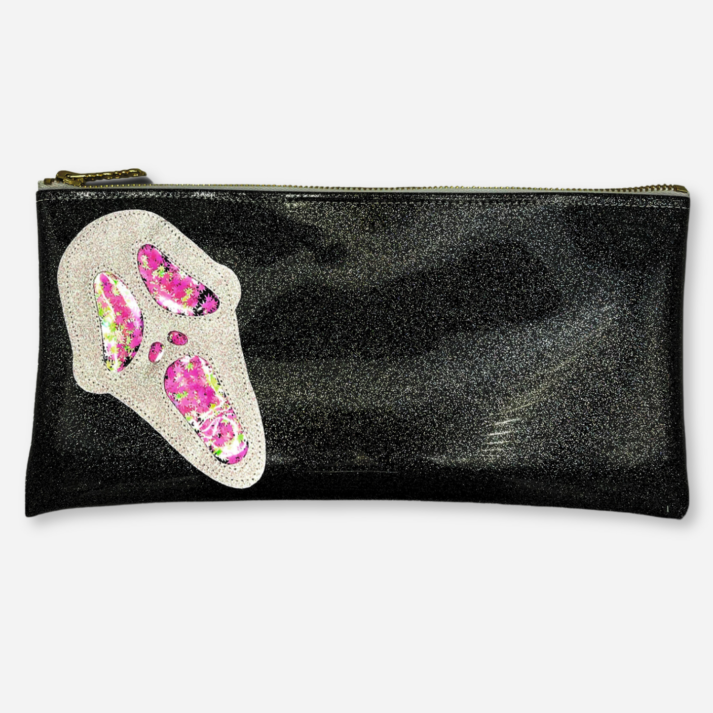 Classic Ghostface Kush Clutch with pink cannabis leaf glitter