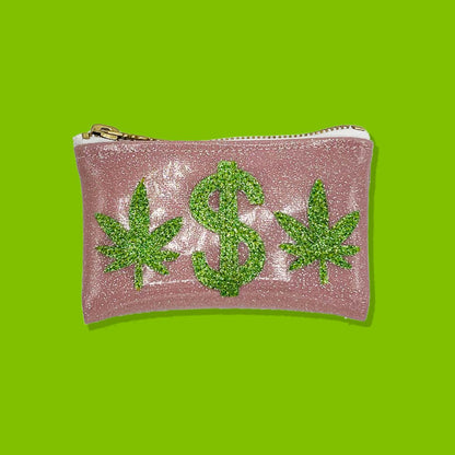 pink and green Weed Money Keychain Kush Clutch