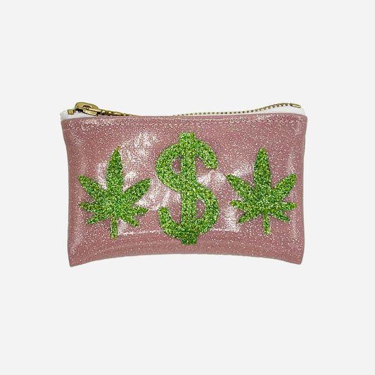 pink and green Weed Money Keychain Kush Clutch