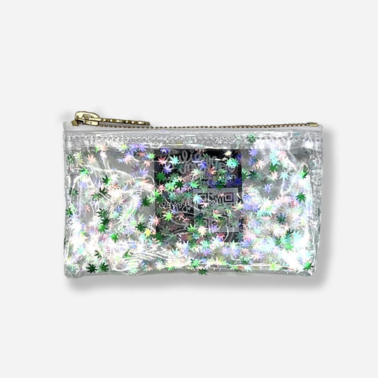 White Holographic Cannabis Confetti Keychain Kush Clutch