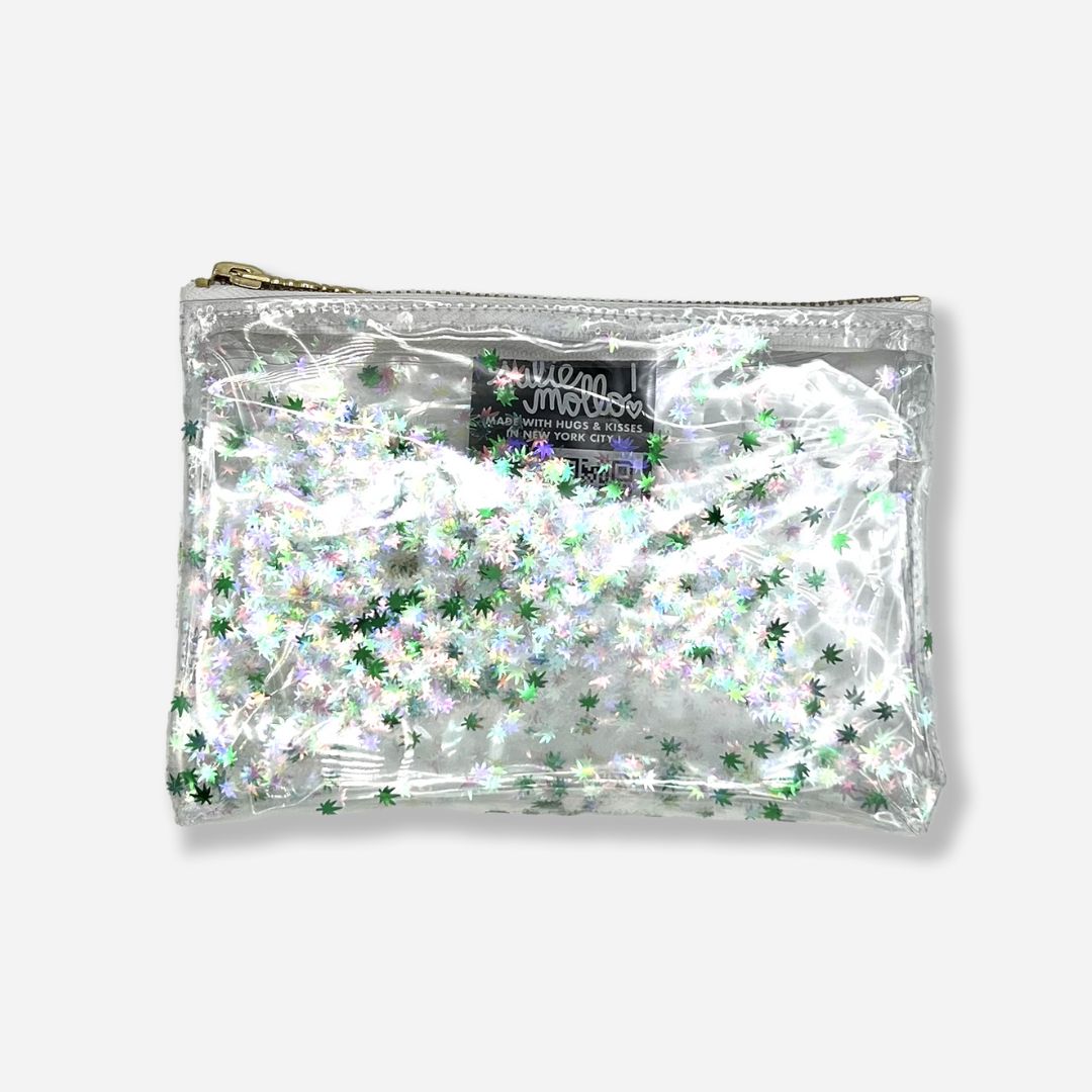 White Holographic Cannabis Confetti Midi Kush Clutch