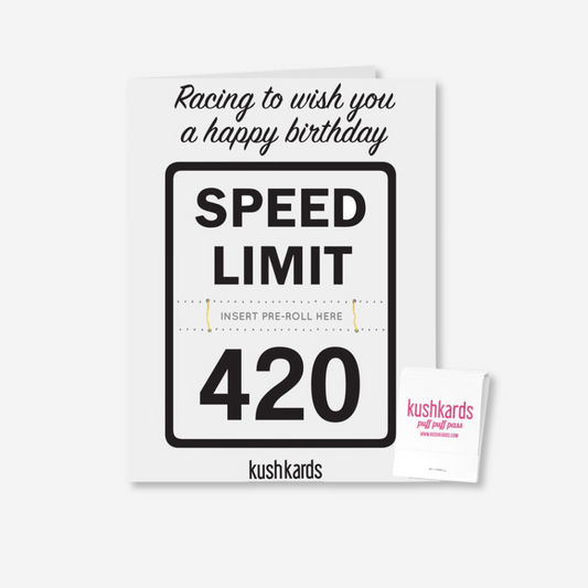 420 Speed Limit Birthday Card with pre-roll slot and included matchbook