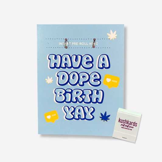 Cheerful Blue Birthday Card with pre-roll slot and matchbook