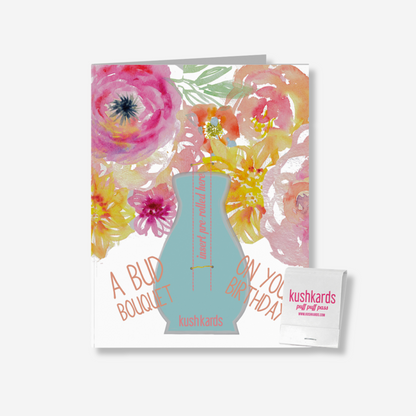 Watercolor Floral Birthday Card with pre-roll slot and matchbook