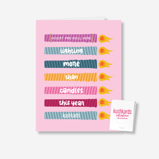 Colorful Birthday Card with candles and pre-roll slot, including matchbook