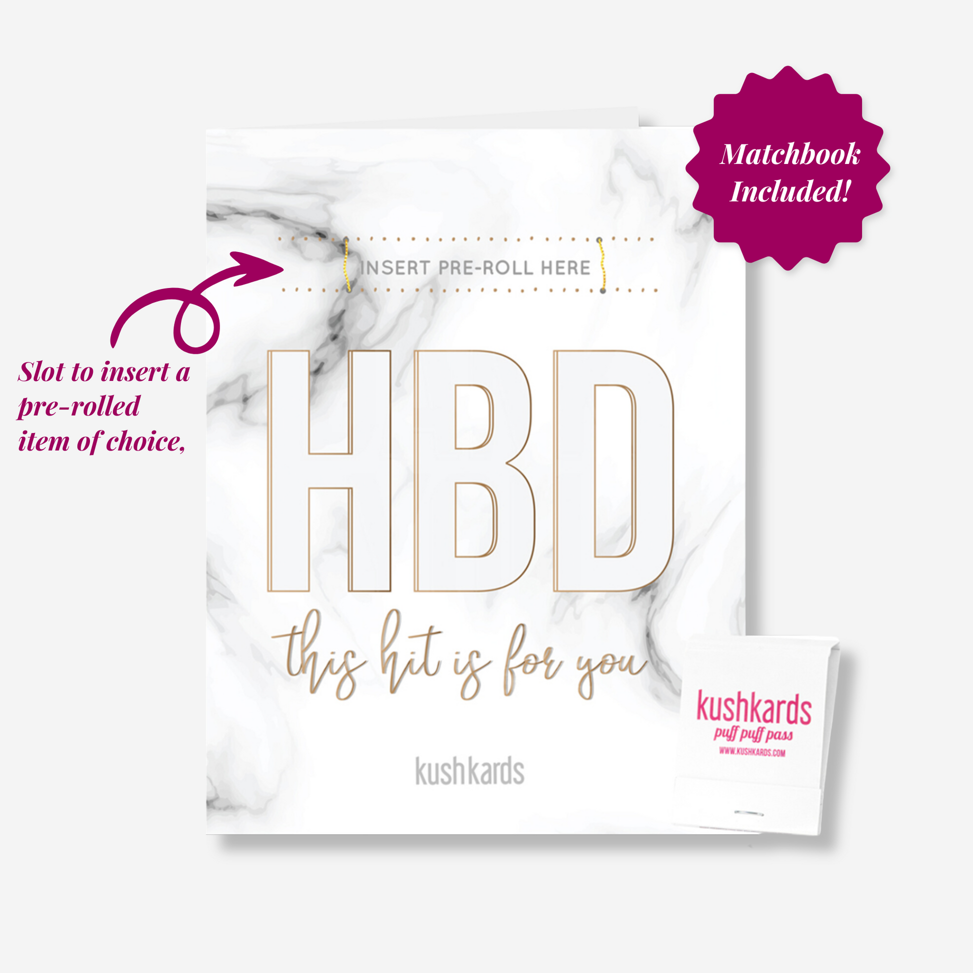 Elegant Marble Birthday Card with pre-roll slot and matchbook