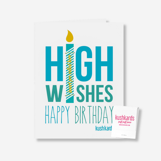 Stylish Birthday Card with a giant candle and 'HIGH WISHES HAPPY BIRTHDAY' message, including a matchbook.