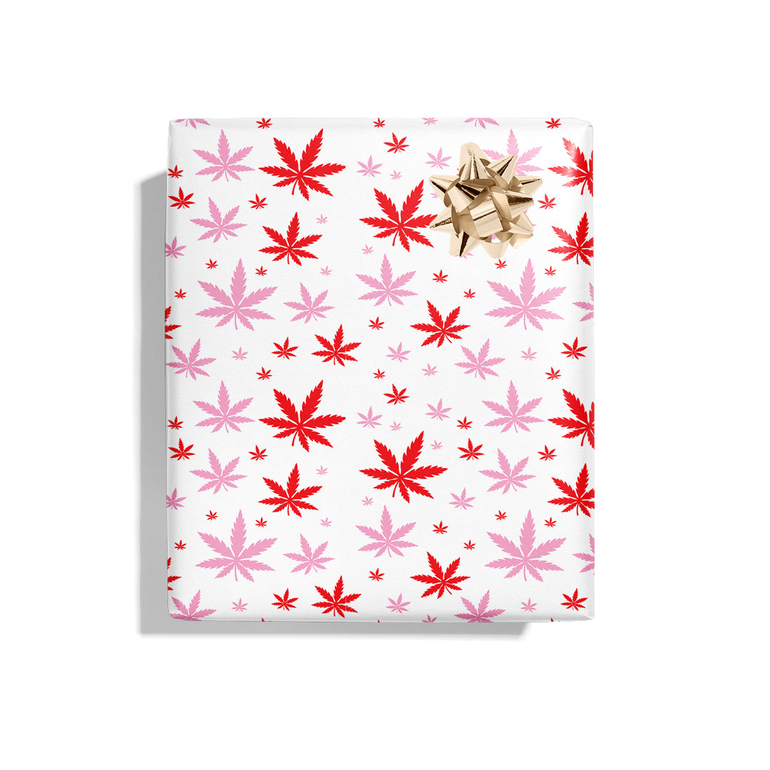 Pink and Red Pot Leaf Christmas Wrapping Paper