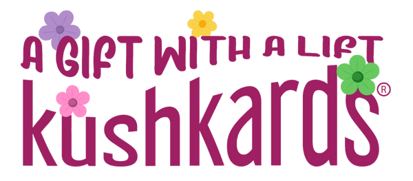 Logo of Kushkards with decorative flowers on a white background