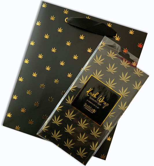 Black & Gold Pot Leaf Print Gift Bag & Tissue Paper