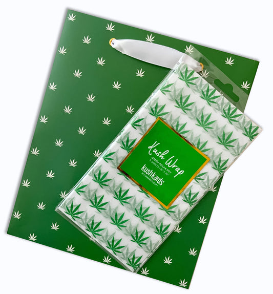 Green & White Pot Leaf Print Gift Bag & Tissue Paper