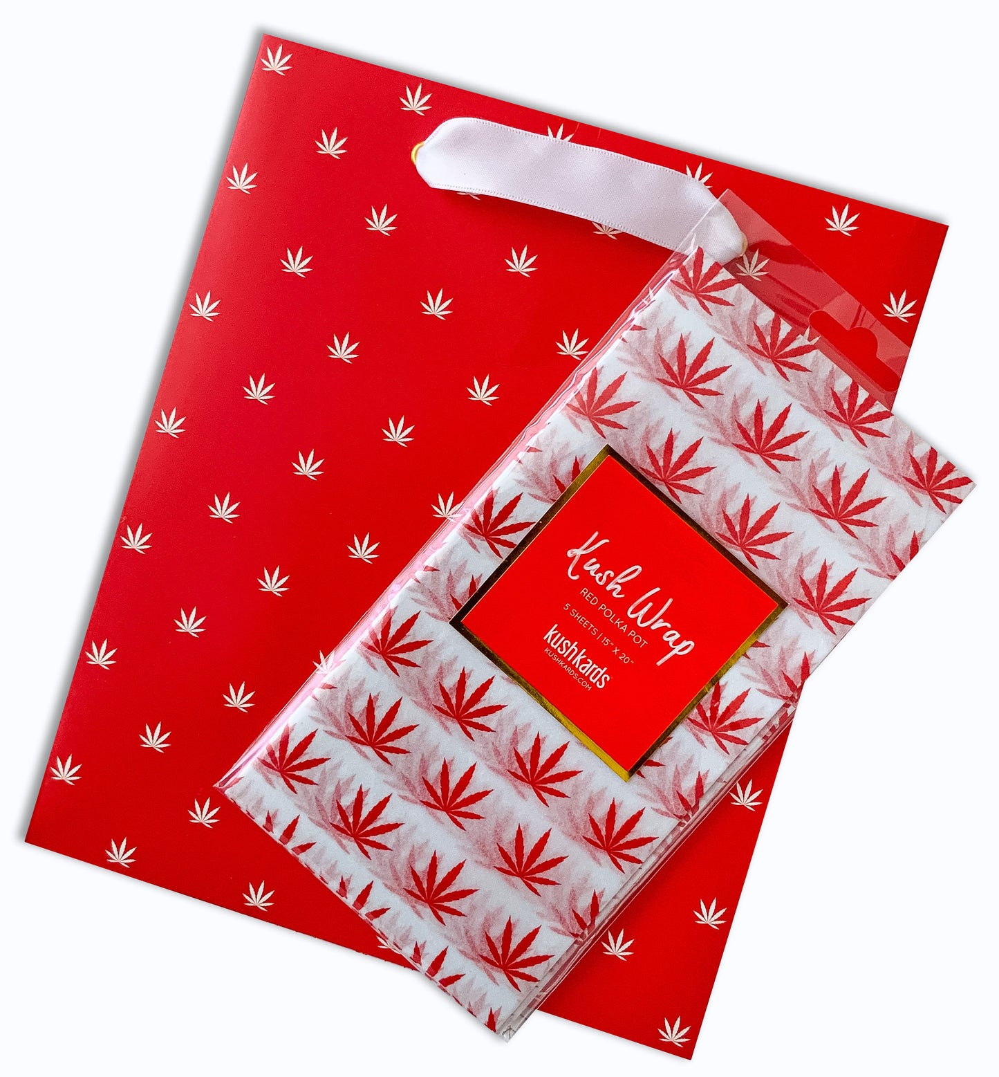 Red & White Pot Leaf Print Gift Bag & Tissue Paper