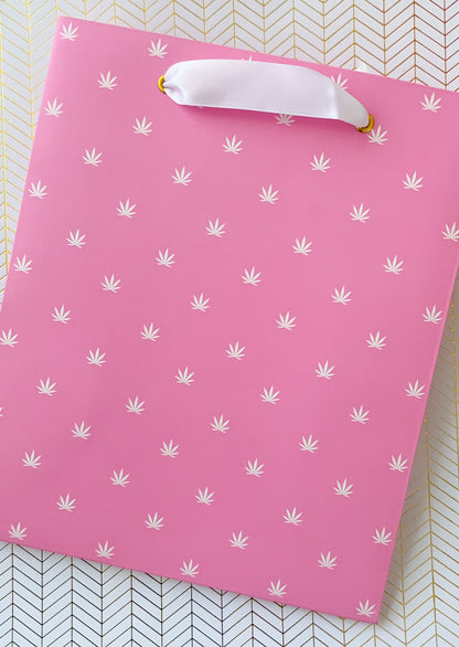 Pink & White Pot Leaf Print Gift Bag & Tissue Paper