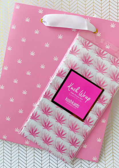 Pink & White Pot Leaf Print Gift Bag & Tissue Paper