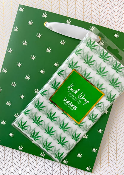 Green & White Pot Leaf Print Gift Bag & Tissue Paper