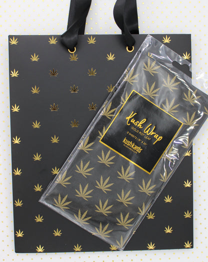 Black & Gold Pot Leaf Print Gift Bag & Tissue Paper